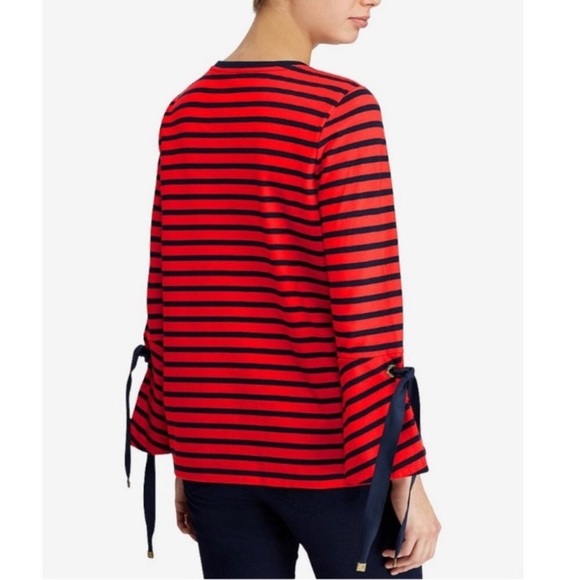 LAUREN RALPH LAUREN Navy Tie Sleeve Sailor Top - Picture 2 of 13